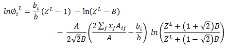 Liquid fugacity phi using Peng Robinson EOS