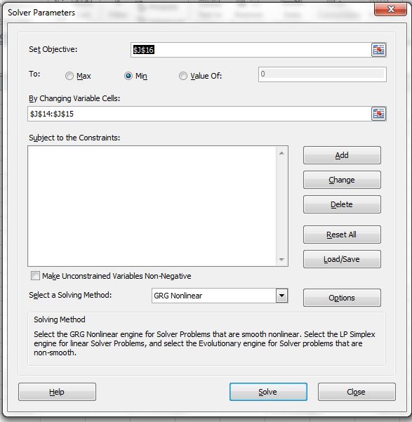 binary vle solver box parameter