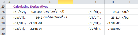 results of solving cubic PR eos